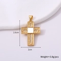 Detailed view of 2.6cm gold cross pendant with pearls, enamel, and size specifications - Cross Style M