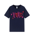Navy blue short sleeve T-shirt with pink and red XOXO heart print on a white background - XS / Navy Blue (XOXO Print)