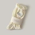 Creamy white mid-calf knit socks with ruffled edges and blue embroidery detail - One Size / Cream
