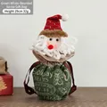 Sac cadeau Père Noël en vert avec détails en peluche et cordon de serrage 29cm - AFLD3-2 Père Noël Vert 29cm/32g