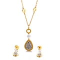 Conjunto de joyas gota dorada con cristales claros y grabado Forever en el collar - Dorado (KS118177-K)