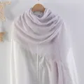 Wrinkled cotton linen scarf in light purple color with delicate fringe edges - Lavender