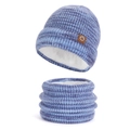 Winter 2-piece knit hat and neck warmer set in purple-blue fleece lined yarn - Blue / 2-Piece Set (Hat + Scarf)