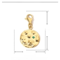 Detailed size parameter of sun pendant with green rhinestone and stainless steel lobster clasp - Green Zircon Hammered Round-YF072