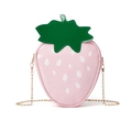 Cute pink strawberry shaped patent leather chain crossbody bag with green leaf decor - Pink