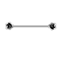 Detailed close-up of industrial barbell with silver rose heads and black enamel accents - Silver Bar Black Rose