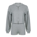 Detail of grey knitted tracksuit showing cropped zip hoodie texture and S size label - S / Gray
