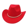 Classic red felt western cowboy hat featuring a light gold woven decorative band - One Size / Red
