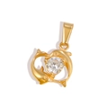 Detailed view of dual golden dolphin pendant with sparkling central round gemstone - Dolphin Shape (XPLS09)