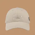 Beige sun protection baseball cap with ribbon bow embroidery and small bear detail - Side Astronaut Embroidery Baseball Cap / Khaki