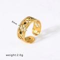18k vergoldeter Edelstahlring mit offenem Design und Evil Eye Emaille-Auge Motiv - Hohler Böser Blick Stil (HF-J1265)
