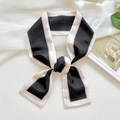 Elegant black and white long silk ribbon for hair or bag with French style aesthetic - Apricot Border Black