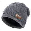 Gorro de punto térmico gris oscuro para hombre con forro polar grueso para invierno frío - M / Gris