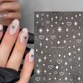 3D laser silver nail stickers with star and heart patterns for DIY manicure decoration - STZ-X029 White Star Heart Dots