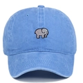 Detailed view of grey elephant embroidery on light blue washed cotton baseball cap - Adjustable / Light Blue