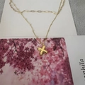 Gold double layer necklace with beaded chain and shiny cross star pendant charm - Letter X (20240329（3-6-10）)