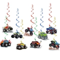 Colorful monster truck party swirls set with vibrant truck cutout designs for birthdays - Hanging Spiral Set