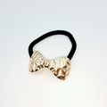 Elegant gold alloy hair tie with hammered butterfly texture and black elastic band - Hammered Bow Hair Tie (76)