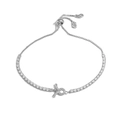 Detail view of silver tennis bracelet with adjustable slider clasp and white zircons - Silver Taurus