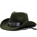 Donkergroene wollen westernhoed met adelaarsgesp en patriottische vlagband - M(56-58CM) Verstelbaar / Legergroen