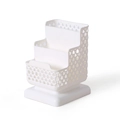 White minimalist 3-tier square plastic desktop organizer with hollow woven pattern - White