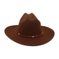 Chapeau jazz en laine marron foncé avec bande en cuir et rivets étoiles en argent - Taille unique / Café Bord Bordé (Bande en Cuir Étoilée)