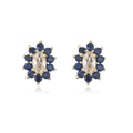 Orecchini a lobo girasole placcati oro 18 carati con zirconi blu e bianchi raffinati - Margherita Blu