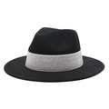 Klassischer schwarzer Fedora-Hut aus Wolle mit breiter Krempe und silbernem Glitzerband - Größe M (56-58cm) / Schwarz (Weißes Band)
