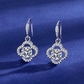 Silver flower earrings with a large round main stone on dark blue velvet - Four-leaf Clover Earrings Led-62