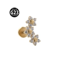 Golden G23 titanium labret stud with curved triple zircon flower design for piercings - Style 3-Gold Color