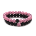 8mm Pink Turquoise and Matte Black Agate Distance Bracelets for Couples Set on White Background - Pink Turquoise + Matte Black