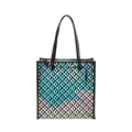 Holographic PU tote bag with black heart patterns and contrast trim for women - Heart Pattern (Black)