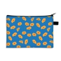 Blumige Kosmetiktasche mit blauem Grund und orangem Blumenmuster auf weißem Grund - 06-Blau Orange Floral