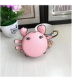 Petit porte-monnaie crabe en cuir litchi rose avec porte-clés en métal doré - Rose Petit