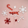Acrylic Christmas cake topper set with cute snowflakes and candy canes for holiday party decor. - Merry Christmas 8-Piece Set Mirror Red