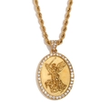 Collana con ciondolo San Michele in acciaio placcato oro 18K con strass brillanti - Oro