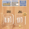 Adhesive 6x6cm transparent wall mount hooks with male and female buckle for power strips - 30 Pairs Single Buckle Set
