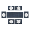 Dark blue woven PVC placemat and table runner set with elegant bamboo texture - Dark Blue Vertical Stripes