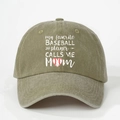 Olive green washed canvas baseball cap featuring white heart print for baseball moms - One Size / Dark Khaki
