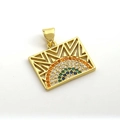 Rectangular gold necklace pendant with rainbow zircon inlay and geometric design - Colorful Zircon Geometric Rectangle Pendant