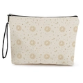 Celestial sun and moon pattern canvas makeup bag with black zipper and wristlet strap - Style 1-Golden Brown Sun and Moon Pattern