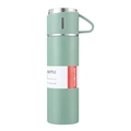 Mint green stainless steel vacuum flask with handle lid showing hot and cold labels - Single Mug / Emerald Green