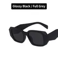 Chunky irregular square sunglasses for women with glossy black frames and grey lenses - Metal Hinge / Bright Black / Gray