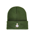 Close-up of duck embroidery on a dark green knitted beanie with fine stitch details - M (56-58cm) / Army Green