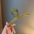 Elegant large translucent olive green shark hair claw clip for thick hair styling - Jelly Matcha-13cm (Strengthened)