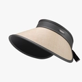 Women's UV protection sun visor with natural straw brim and grey leather headband - Dark Gray