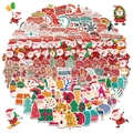 Set de pegatinas navideñas con Papá Noel, árboles y renos sobre fondo blanco limpio - 207 piezas/paquete