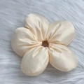 Elegant satin flower scrunchie in champagne beige with smooth silk texture - Flower / Off-white