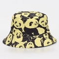 Detalle de gorro de pescador amarillo con estampado de panda en tela de lona premium - M (56-58cm) / Retrato de Panda Negro Amarillo (#03)