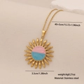 Golden stainless steel sun pendant necklace with pink and blue enamel detailing - Pink and Blue Sun (3# Sun)